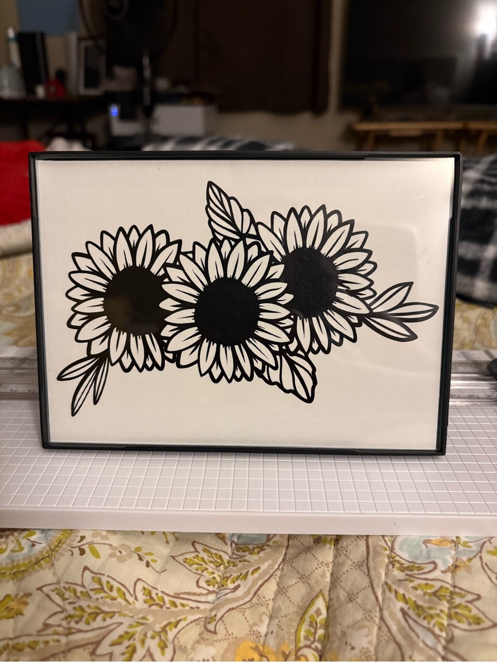 Black and White Sunflower Wall Art Print